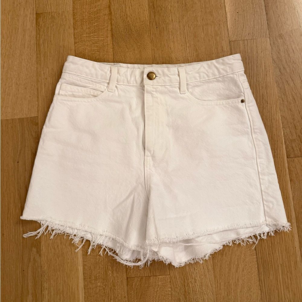 Zara White Jean Shorts with Frayed Hem